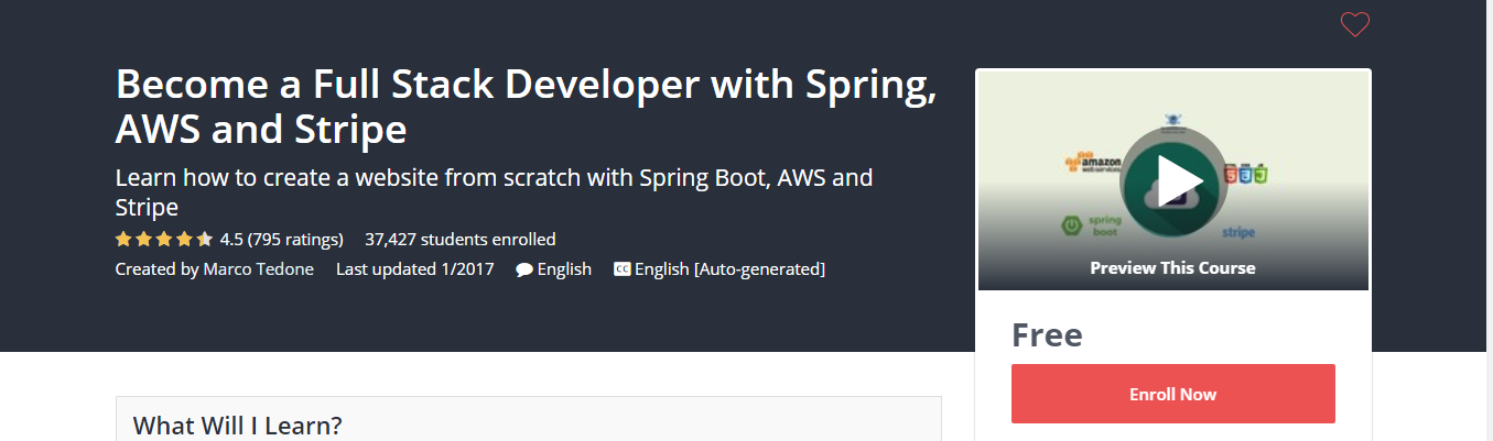Become a Full Stack Developer with Spring, AWS and Stripe